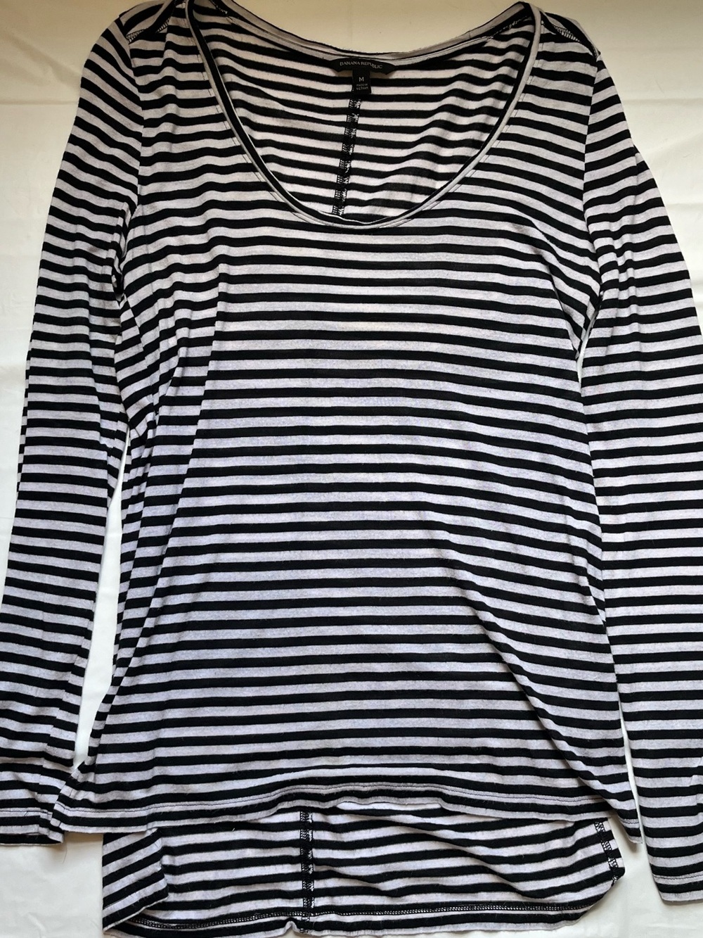 Banana Republic Black & White Striped Scoop Neck Long-Sleeve Top